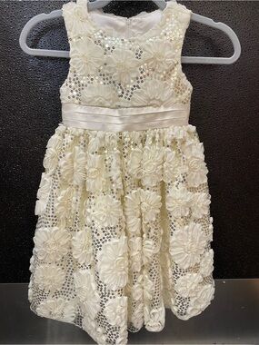 AMERICAN PRINCESS Ivory Floral Sequin Party Dress
